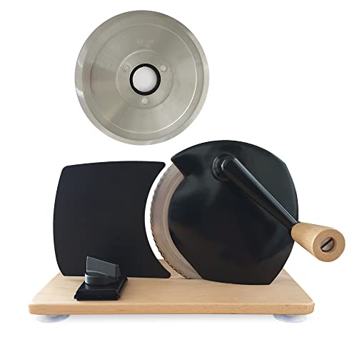 Jupiter Küchenmaschine manueller Allesschneider mit Kurbel und Holzplatte schwarz + glattes Messer von Jupiter
