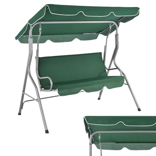 Juskys Hollywoodschaukel 3-Sitzer mit verstellbarem Dach & Sitzauflage - 200 kg belastbar - wasserabweisendes Polyester - Anti-Rutsch-Füße - Schaukelbank für Garten & Terrasse - grün von Juskys