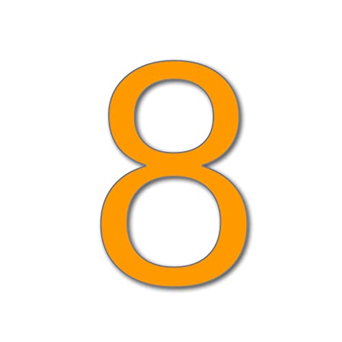 JustHouseSigns Hausnummer 8, Futura-Serie, Türnummer 3 Größen, Freischwebend Moderne Haus Nummer aus Acrylglas inkl. Befestigungsmaterial Montageanleitung, Farbe:Orange, Größe:20cm / 7.9' / 200mm von JustHouseSigns
