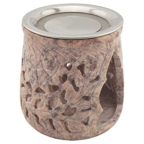 Räucherstövchen aus indischem Speckstein mit Edelstahl-Sieb und Metallscheibe – Design „Jamal – H 10 cm (rosé-marmoriert) von K W