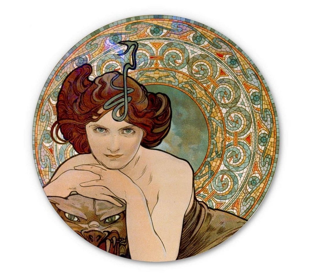 K&L Wall Art Gemälde Metallposter Art Déco Mosaik Edelstein Smaragd Vintage Mucha, Metalloptik Wandbild Ø 30cm von K&L Wall Art