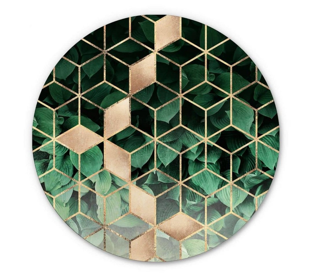 K&L Wall Art Gemälde Metallposter Rund Natur Geometrie Gold Retro Deko Fredriksson, Metalloptik Wandbild Ø 70cm von K&L Wall Art