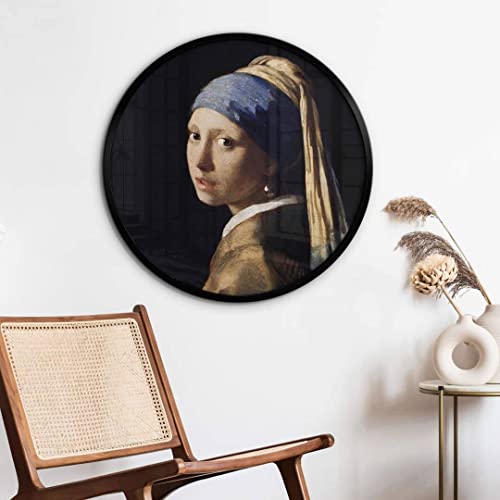 K&L Wall Art Mädchen mit Perlenohrring Poster Barock Wohnzimmer Bilder Rund Vintage Gemälde Vermeer von K&L Wall Art