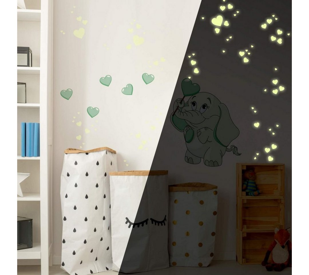 K&L Wall Art Wandtattoo Baby Elefant Leuchtende Bilder Grün 30x40cm selbstklebend, Kinderzimmer Leuchtsticker von K&L Wall Art