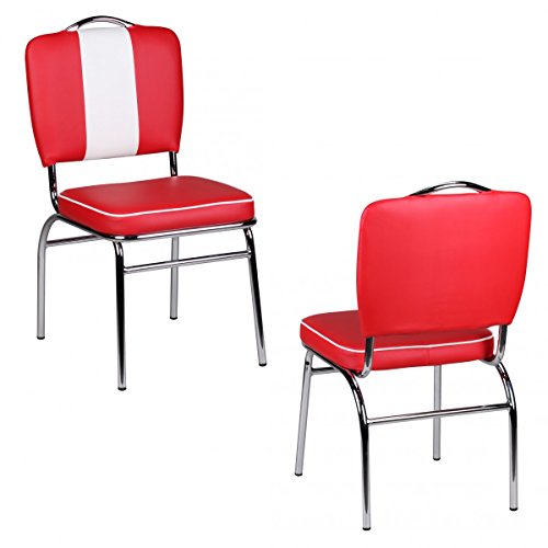 KADIMA DESIGN Esszimmerstuhl Kunstleder American Retro Rot Weiß Stuhl Sessel gepolstert von KADIMA DESIGN