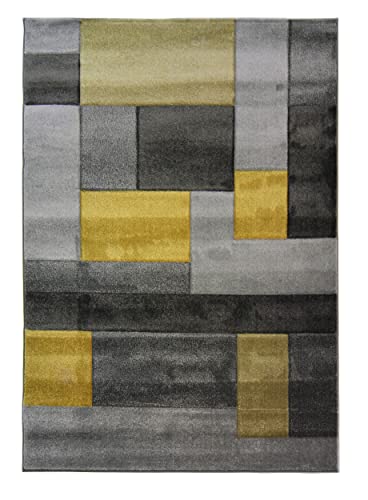 KADIMA DESIGN Geometrischer Teppich in Trendfarben, Kollektion NIDD Clara Farbe: Gelb-Grau, Größe: 120x170 cm von KADIMA DESIGN