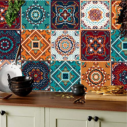KAIRNE 24 Stück marokkanische Fliesenaufkleber für Küche, Vintage-Treppenaufkleber, wasserdichte Fliesenaufkleber, 15x15 cm, moderner Stil, abziehen und aufkleben, für Küche, Zuhause, DIY-Dekoration von KAIRNE