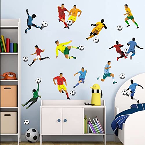 KAIRNE Fußball Wandtattoo,Wandtattoo für Kinderzimmer Junge,Kinder Fussball Wandaufkleber für Jugendzimmer,Fußballspieler Wandsticker für Schlafzimmer Teenager,Sport Fussbälle Wandbild für Babyzimmer von KAIRNE