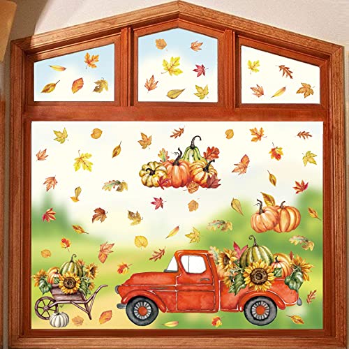 KAIRNE Herbst Fensteraufkleber,Herbst Fensterbilder,Ahorn Blätter Fenster Aufkleber,Thanksgiving Fensterdeko,DIY Vinly Kürbis Fenstersticker für Wohnzimmer Schlafzimmer Kinderzimmer Küche Tür Deko von KAIRNE