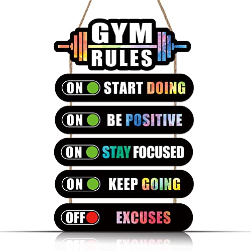 KAIRNE Home Gym Rules Decor, Workout Motivational Zitat Holzschild, Übungsposter, Fitnessstudio, Schild zum Aufhängen im Freien (30.5x5.8x5 + 77.9x28x2.9x2.9x2.9x2.9x2.9x2x2.9 cm) 9x2.5 cm) von KAIRNE