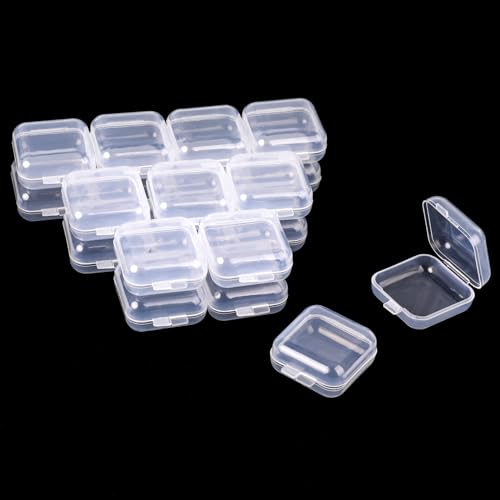 20 Stück kleine Kunststoffboxen, 1,8 mm dick, durchsichtige Mini-Kunststoffbox, quadratische Mini-Schmuckschatulle, Kleine Aufbewahrungsbehälter mit Deckel, Aufbewahrungsbox für Schmuck, Perlen von KALIONE