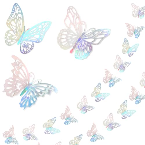 72 Stück 3D Schmetterlings Wandaufkleber, Bunte abnehmbare hohle Schmetterlingsaufkleber, DIY Schmetterlinge Deko für Badezimmer,Hochzeit, Party, Tischdeko, Wanddeko (8/10/12 cm) von KALIONE