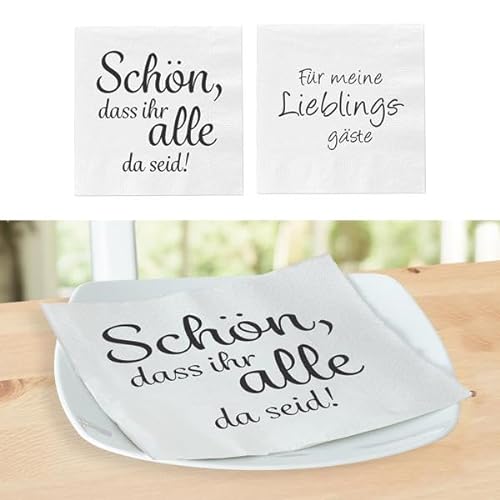 KAMACA Servietten Papierservietten Spruch „Für meine Lieblingsgäste" und „Schön, dass ihr alle da seid" stillvolle Tischdeko Feier Fest Weihnachten (80 Servietten Gäste + Schön) von KAMACA