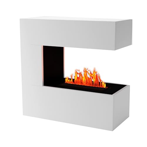 KAMINLICHT Wasserdampf Kamin Room Divider (Standkamin) - Elektrokamin mit realistischen LED 3D-Flammen, Knistereffekt & Fernbedienung, 80x80x37 cm - Opti-Myst 400 Elektro Kamin, Weiß von KAMINLICHT