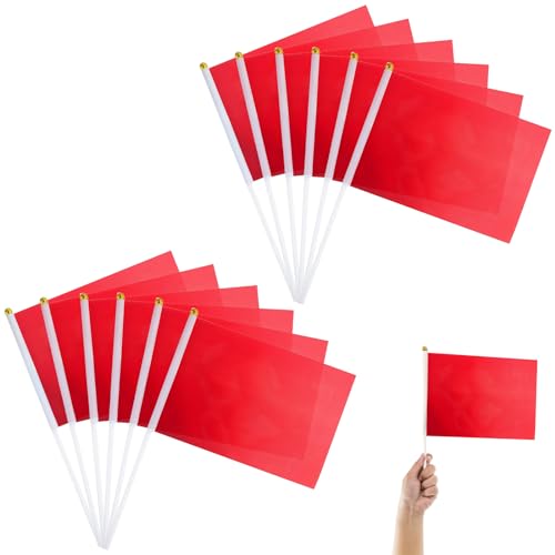 Mini-Flagge,Handgehaltene kleine Flagge,Mini-Flagge mit Stange,Lichtecht und lebendige Farben,Flagge mit Stange und Speerspitze,12pcs(Rot) von KARELLS