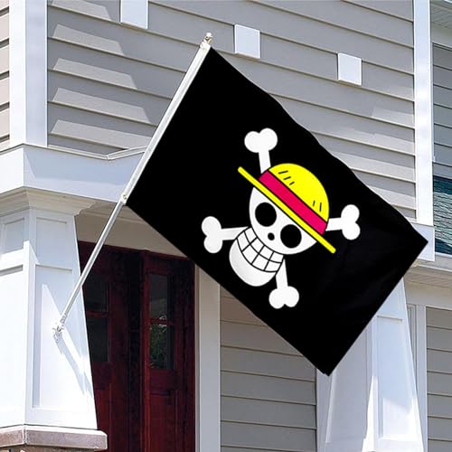 Piratenflagge,Piraten Flagge,One Piece Flagge,One Piece Anime Flagge,Strohhut Piratenbande mit Jolly Roger,Anime Fahne der Strohhut Flagge von Monkey D. Ruff,90 * 150cm Flagge,für Dekoration party von KARELLS