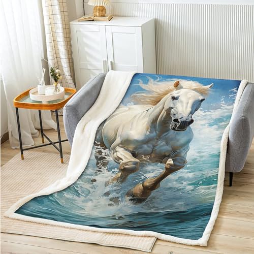 KARPIX Anime Kuscheldecke Laufendes Pferd Decke Fleecedecke, Wilde Tiere Kuschelige Plüsch-Fleece-Deckefür Jungen Und Mdchen Kinder (1,130x150cm) von KARPIX