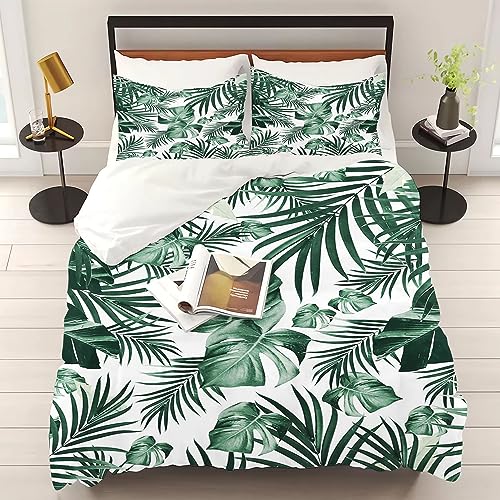 KARPIX Palmblatt Bettwäsche 135x200 cm Tropische Grüne Pflanze Monstera Bettbezug Set mit Kissenbezug, Natur Thema Schlafzimmer Dekor (5,King 220x240CM) von KARPIX