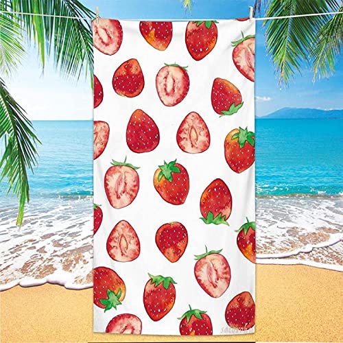 Erdbeere Strandtuch Kinder 70x150 cm, Weich Schnell Trocknen Microfaser Handtücher, 3D Strandhandtuch Erdbeere Badetuch Strandlaken Handtuch, Herren Frauen Badetücher von KATATI