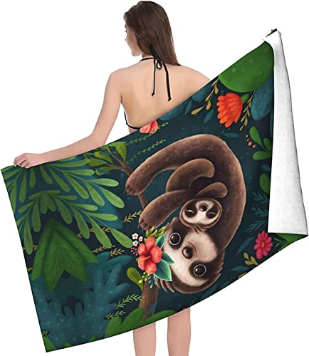 KATATI Faultier Strandtuch 80x160 cm, Weich Schnell Trocknen Microfaser Handtücher, 3D Strandhandtuch Faultier Badetuch Strandlaken Handtuch, Herren Frauen Badetücher von KATATI