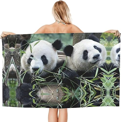 KATATI Panda Strandtuch Groß 150x200 cm, Weich Schnell Trocknen Microfaser Handtücher, 3D Strandhandtuch Panda Badetuch Strandlaken Handtuch, Herren Frauen Badetücher von KATATI