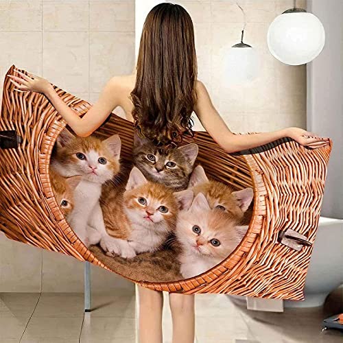 Katze Strandtuch Kinder 70x150 cm, Weich Schnell Trocknen Microfaser Handtücher, 3D Strandhandtuch Katze Badetuch Strandlaken Handtuch, Herren Frauen Badetücher von KATATI