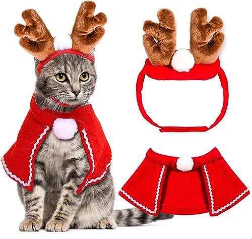 Hundebekleidung Weihnachten,Weihnachtskostüm Katze,Mit Rentier Stirnbänder,Haustier Kleidung,Weihnachten Haustier Umhang,Gilt für Weihnachtsdekorationen für Kätzchen und Welpen von KATELUO