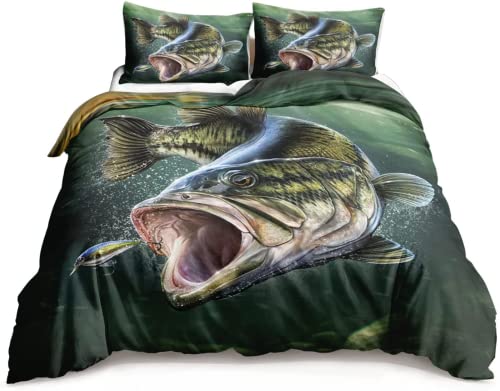 KAYAMU Bettwäsche 140x200 Lustiger Fisch, 3D Bettwäsche-Sets Microfaser Bettbezug Fische, Weiche und Kuschelige Kinderbettwäsche und 2 Kissenbezug 80x80 cm von KAYAMU