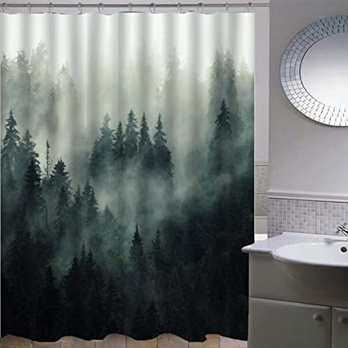 KAYAMU Duschvorhang 180x180 Wald, Wasserdicht Anti Schimmel Duschvorhänge 3D Wald, Shower Curtains Waschbar mit 12 Ringe, Duschrollo für Badewanne, Dusche Badezimmer von KAYAMU