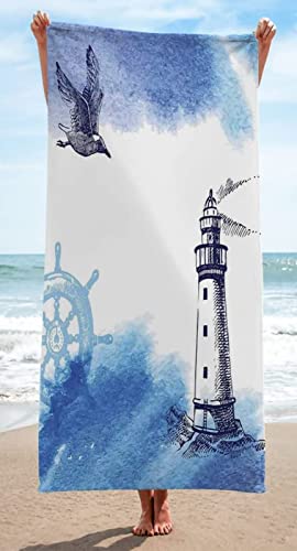 Mikrofaser Handtuch Leuchtturm Groß 200x200 cm, 3D Strandtuch Möwe Badetuch Schnelltrocknend Handtücher Strandhandtuch für Kinder und Herren und Damen von KAYAMU