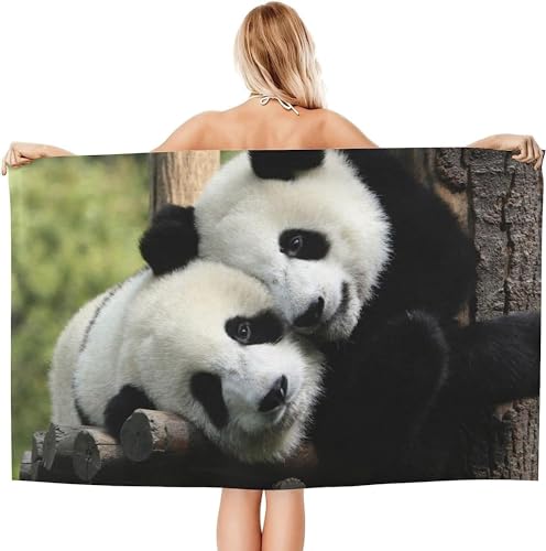 Mikrofaser Handtuch SüßEr Panda 80x160 cm, 3D Strandtuch Panda Leicht Sauna Badetuch Schnelltrocknend Handtücher Sandfreies Strandhandtuch für Kinder und Herren und Damen von KAYAMU