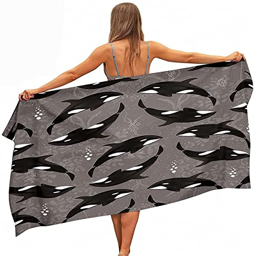 Mikrofaser Handtuch Wal 70x150 cm, 3D Strandtuch Grau Badetuch Schnelltrocknend Handtücher Strandhandtuch für Kinder und Herren und Damen von KAYAMU