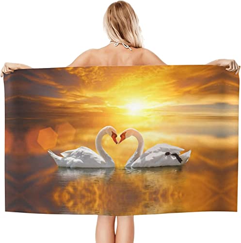 Mikrofaser Handtuch Weißer Schwan 70x150 cm, 3D Strandtuch Romantisches Thema Badetuch Schnelltrocknend Handtücher Strandhandtuch für Kinder und Herren und Damen von KAYAMU