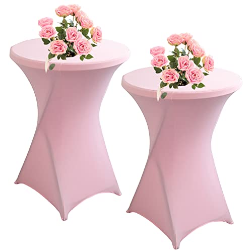 KAYBTNT 2er Set Stehtisch Hussen für Bistrotisch, Spandex Stretch Stehtischhussen, Tischhussen für Stehtische Ø 60-80cm, Elegante Tischdecke für Bankett Hochzeit Geburtstag Party,Rosa,60x110cm von KAYBTNT