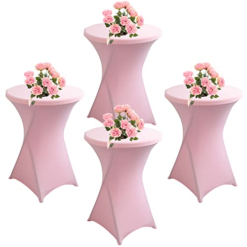 KAYBTNT 4er Set Stehtisch Hussen, Spandex Stretch Stehtischhussen für Bistrotisch, Tischhussen für Stehtische Ø 60-80cm, Elegante Tischdecke für Bankett Hochzeit Geburtstag Party,Rosa,80x110cm von KAYBTNT