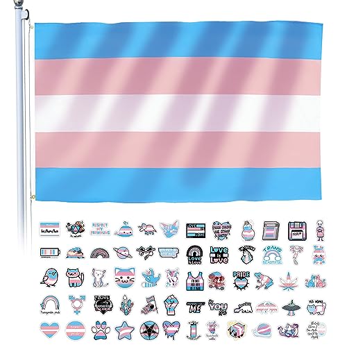 KAYEF Transgender-Fahne, Transsexuellen-Fahne + 60 Stück Stolz-Aufkleber, Fahne Transsexuellen-Zubehör, Transsexuellen-Fahne für drinnen und draußen, Feiertage, Paraden und Dekorationen von KAYEF