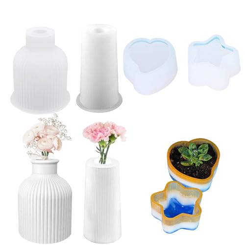 KAYEF Vase gießformen silikon, 4 stück silikonform vase, Vase aus Epoxidharz formen, epoxidharz formen DIY planter mould epoxy vase von KAYEF