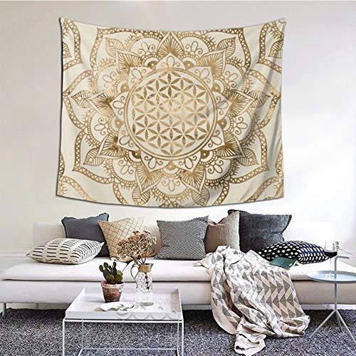 KCOUU Wandteppich, Motiv: Blume des Lebens in Lotus, Pastell-Gold und Leinwand, Wandbehang, Tagesdecke, Picknickdecke, Wandteppich, Überwurf, Wanddecke, Kunst-Dekor von KCOUU