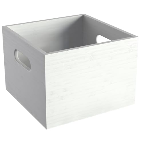 KD Essentials Aufbewahrungsbox & Ordnungsbox M, plastikfrei & umweltfreundliche Box aus 100% FSC Bambus, stapelbar & robust (Organizer Box für Ordnung in Küche, Büro, Kinderzimmer, Haushalt, weiß) von KD Essentials