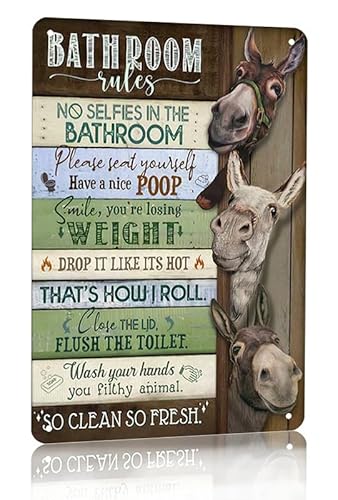 Lustiger Esel Badezimmer Rules Wandkunst Dekor So Clean So Fresh Retro Blechschild Vintage Home Toilette Badezimmer Toilette Waschraum Dekor Metallschild 30,5 x 20,3 cm von KDLY