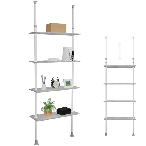 KDR Produktgestaltung Teleskopregal in Beton Optik Klemmregal Regal ohne Bohren Küche Bad Nische - 4 Regalboden 80x30 cm individuell höhenverstellbar von KDR Produktgestaltung