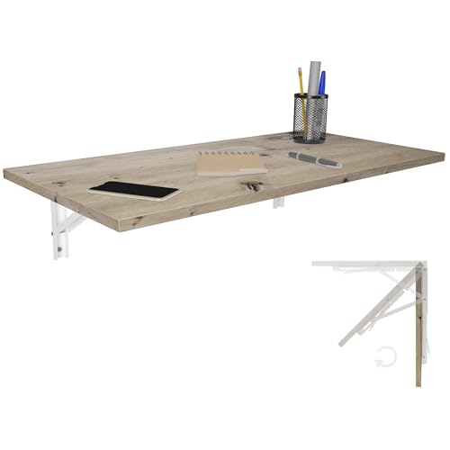 KDR Produktgestaltung Wandklapptisch Schreibtisch Tischplatte 80x40 cm in Eiche astig Klapptisch Esstisch Küchentisch für die Wand Bartisch Stehtisch Wandtisch Tisch klappbar zur Wandmontage von KDR Produktgestaltung