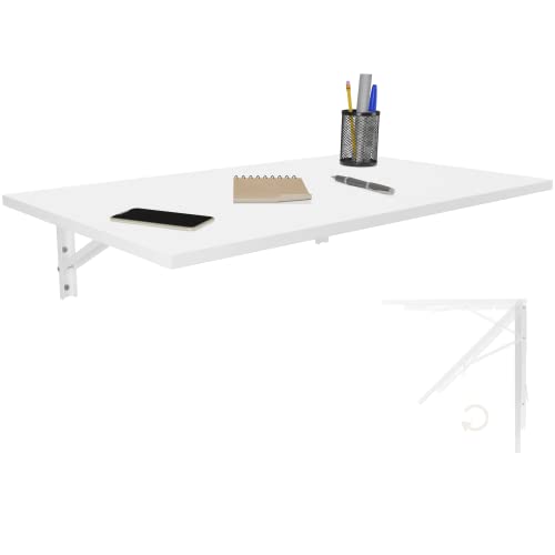 KDR Produktgestaltung Wandklapptisch Schreibtisch Tischplatte 80x50 cm in Weiß Klapptisch Esstisch Küchentisch für die Wand Bartisch Stehtisch Wandtisch Tisch klappbar zur Wandmontage von KDR Produktgestaltung