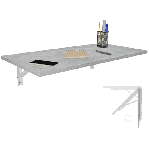 KDR Produktgestaltung Wandklapptisch Schreibtisch Tischplatte 80x40 cm in Betonoptik Klapptisch Esstisch Küchentisch für die Wand Bartisch Stehtisch Wandtisch Tisch klappbar zur Wandmontage von KDR Produktgestaltung