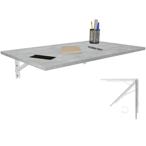 KDR Produktgestaltung Wandklapptisch Schreibtisch Tischplatte 80x50 cm in Betonoptik Klapptisch Esstisch Küchentisch für die Wand Bartisch Stehtisch Wandtisch Tisch klappbar zur Wandmontage von KDR Produktgestaltung