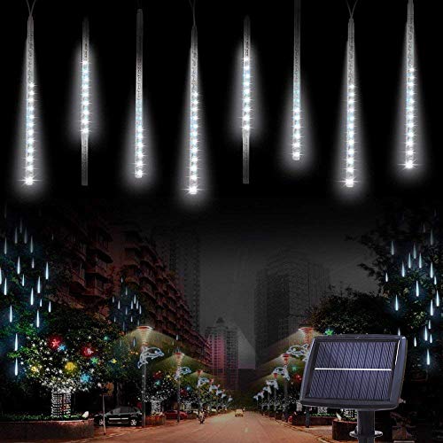 Solar Meteorschauer Regen Lichter, KEEDA 30cm 10 Tube 360LED Wasserdichte Schneefall Weihnachten Beleuchtung Lichterketten für Außen/Garten/Hochzeit/Baum Dekoration (Weiß) von KEEDA