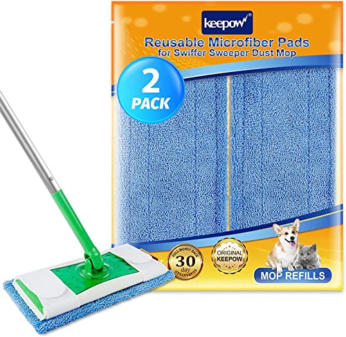 KEEPOW 2 Waschbare Wiederverwendbare Pads für Swiffer Sweeper Mop von KEEPOW