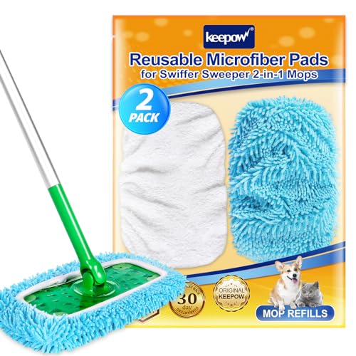 KEEPOW Mehrweg Flachmopptuch überzug Waschbar mit 2 Wiederverwendbaren Tüchern für Swiffer Sweeper Mop von KEEPOW