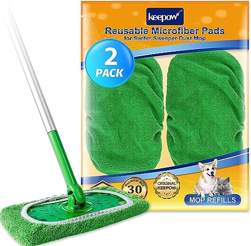 KEEPOW Packung-Muster mit 2 Wiederverwendbaren Tüchern für Swiffer Sweeper Mop Grün von KEEPOW