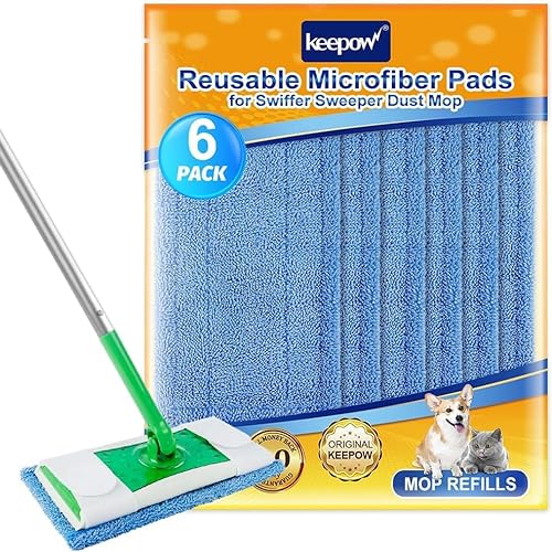 KEEPOW 6 pcs Wiederverwendbare Pads für Swiffer Sweeper Mop – Nachfüllpackungen für Waschbare Mopptücher aus Mikrofaser – 30,5 cm Große Bodenwischmoppads für Nass- und Trockenarbeiten Blau von KEEPOW